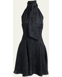 Versace - Baroque-print Tie-neck Sleeveless Mini Dress - Lyst