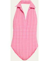 Lisa Marie Fernandez - Striped Seersucker Polo One-piece Swimsuit - Lyst