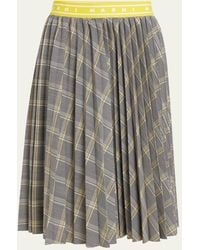 Marni - Plaid Wool Pleated Midi Skirt With Logo Elastic Waistband - Lyst