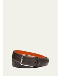 Santoni - Rectangle Buckle Grained Leather Belt - Lyst