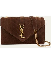 Saint Laurent - Envelope Triquilt Medium Ysl Shoulder Bag In Suede - Lyst