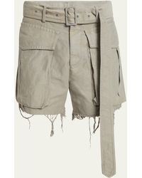 Dries Van Noten - Garment-dyed Heavy Cotton Frayed Cargo Shorts - Lyst