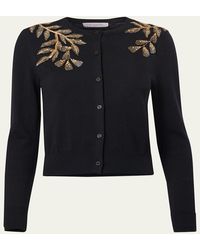 Carolina Herrera - Leaf-Embroidered Silk Cotton Cardigan - Lyst