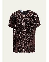 Prada - Sequin Embellished Crewneck T-Shirt - Lyst