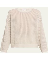Brunello Cucinelli - Metallic Openwork Cotton Rib Crewneck Sweater - Lyst