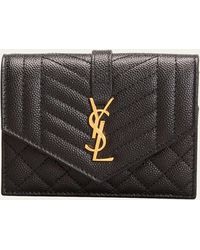 Saint Laurent - Envelope Small Ysl Flap Wallet In Grained Leather - Lyst