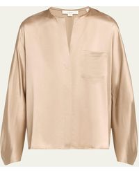 Vince - Raw-edge Button-front Silk Blouse - Lyst