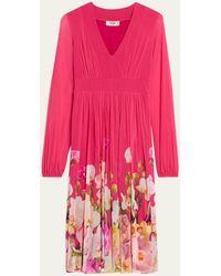 Fuzzi - Blouson-sleeve Floral-print Tulle Midi Dress - Lyst