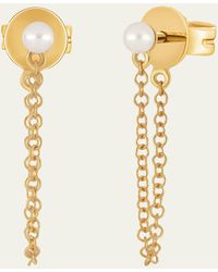 EF Collection - 14k Yellow Gold Chain Pearl Stud Earrings - Lyst