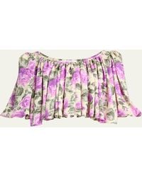 Chloé - Floral Silk Puff-Sleeve Ruffle Crop Top - Lyst