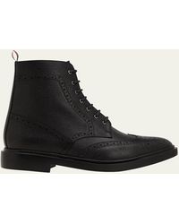 Thom Browne - Pebbled Leather Wingtip Ankle Boots - Lyst