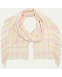 Burberry - Yellow Washed Vintage Check Cashmere Fringe Scarf - Lyst