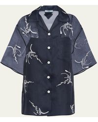 Prada - Floral Organza Button Down Silk Shirt - Lyst