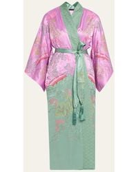 Natori - Nara Embroidered Colorblock Silk Robe - Lyst