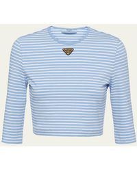 Prada - Stripe Three-quarter Sleeve Jersey Crop Shirt - Lyst
