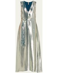 Indress - Shiny Self-tie V-neck Silk Dress - Lyst
