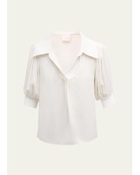 Cinq À Sept - Weldon Collared V-Neck Short-Sleeve Silk Combo Top - Lyst