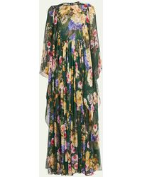 Dolce & Gabbana - Floral Print Chiffon Gown With Cape Sleeves - Lyst