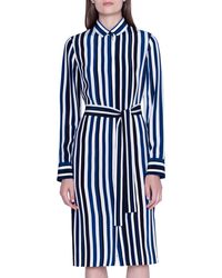 Akris Spring Striped Silk Shantung Shirtdress - Blue