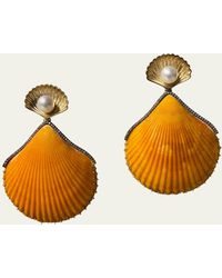 Silvia Furmanovich - 18k Yellow Gold Orange Shell Earrings With Diamonds And Pearls - Lyst