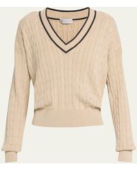 Brunello Cucinelli - Tennis Cable V-neck Sweater With Monili Trim - Lyst