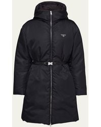 Prada - Re-Nylon Hooded Down Belted Jacket - Lyst