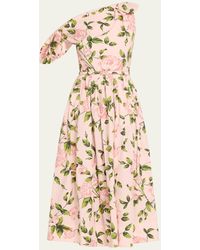 Oscar de la Renta - Tie Off-The-Shoulder English Roses Poplin Midi Dress - Lyst