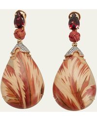 Silvia Furmanovich - Yellow Gold Bamboo Marquetry Earrings With Diamonds And Garnet - Lyst