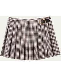 Miu Miu - Logo-emboidered Pleated Gingham Check Mini Skirt - Lyst