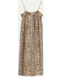 Ganni - Spaghetti Strap Leopard-print Midi Dress - Lyst