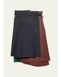 Prada - Pleated Wool Patchwork Midi Skirt - Lyst