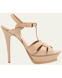 Saint Laurent - Tribute Leather T-Strap Platform Sandals - Lyst