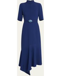 Andrew Gn - Asymmetric Midi Dress With Embellished Belted Waist - Lyst