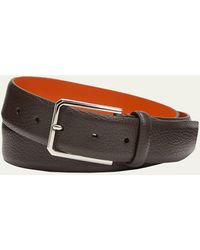 Santoni - Rectangle Buckle Grained Leather Belt - Lyst