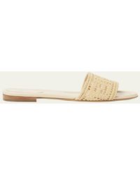 Fendi - Sunshine Ff Raffia Leather Slide Sandals - Lyst