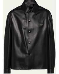 Prada - Napa Leather Snap-front Shirt - Lyst