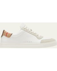 Burberry - Check Panel Leather Low-top Sneakers - Lyst