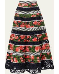Carolina Herrera - Floral And Striped Circle Skirt With Embroidered Detail - Lyst