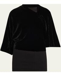 Rick Owens - 3/4-Sleeve Draped Crepe Top - Lyst