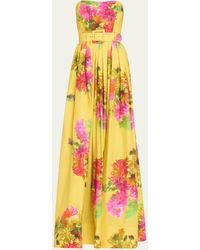 Cara Cara - Greenfield Strapless Belted Floral Poplin Gown - Lyst