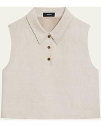 Theory - Sleeveless Linen Cropped Polo Top - Lyst