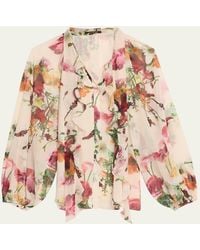 Kobi Halperin - Galen Floral-Print Ruffle Blouse - Lyst