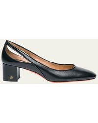 Santoni - Cut-Out Mixed Leather Block Heel Pumps - Lyst