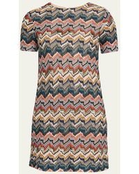 Missoni - Metallic Zigzag Short-Sleeve Mini Dress - Lyst