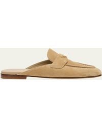 Prada - Triangle Logo Suede Loafer Mules - Lyst