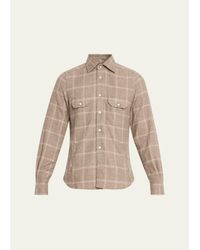 Kiton - Cotton Windowpane Double-Pocket Button-Down Shirt - Lyst