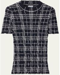Burberry - Check Short-Sleeve Crinkle Top - Lyst