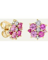 Sydney Evan - 14k Diamond And Pink Sapphire Disc Stud Earrings - Lyst