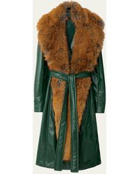 Burberry - Belted Leather Trench Coat With Faux Fur Scarf - Lyst