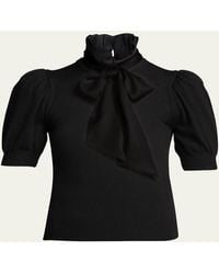 Alice + Olivia - Chase Puff-Sleeve Ruffle-Neck Sweater - Lyst